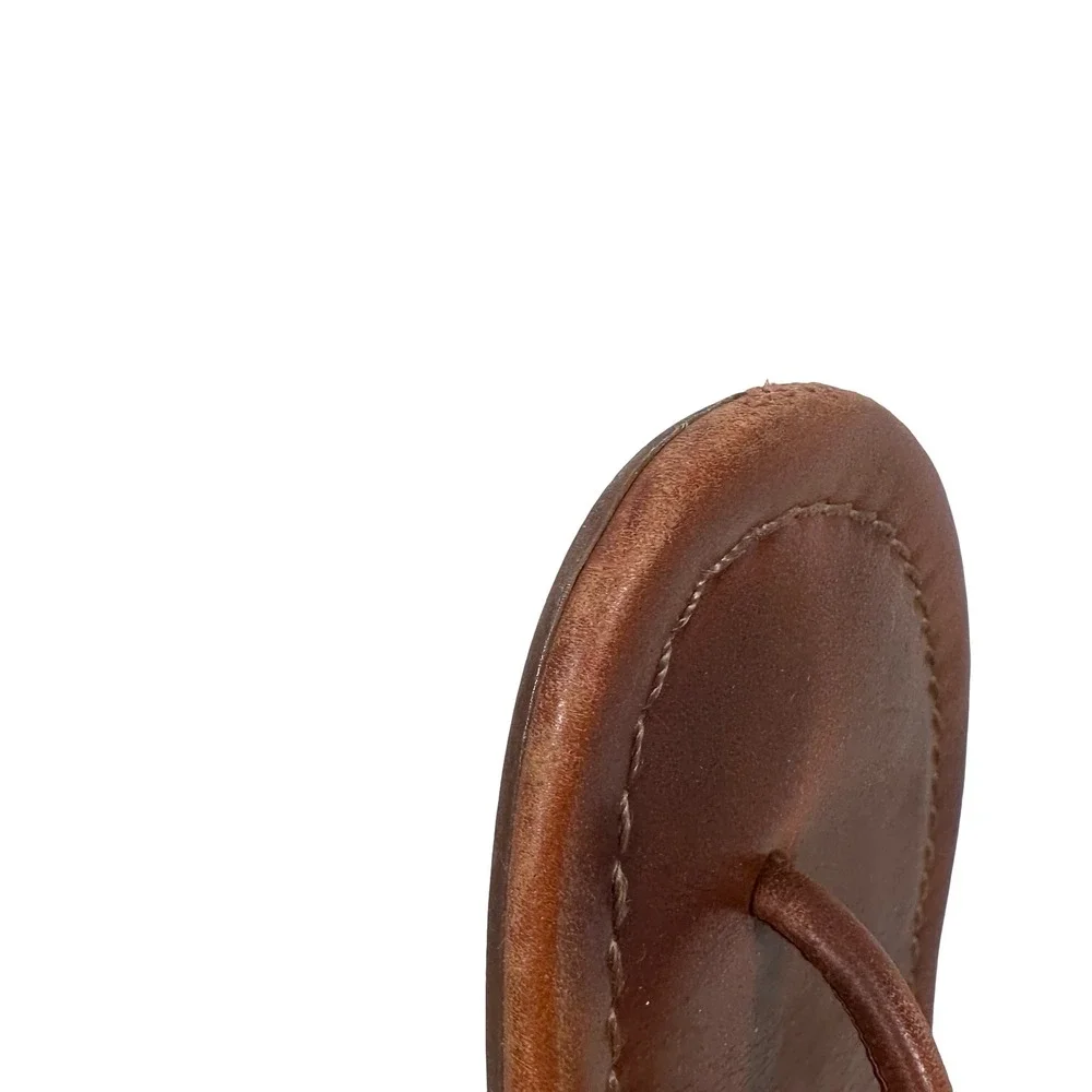 Tory Burch Miller Leather Thong Sandals Royal Tan Brown 6.5 Laser Cut Logo